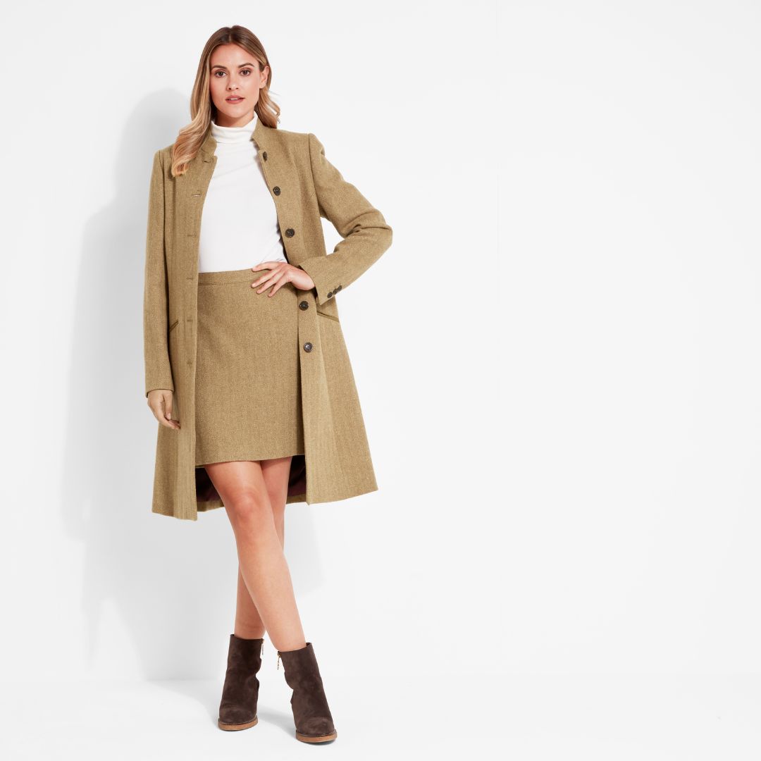 Schoffel Women's Beauly Tweed Skirt in Oak Herringbone Tweed