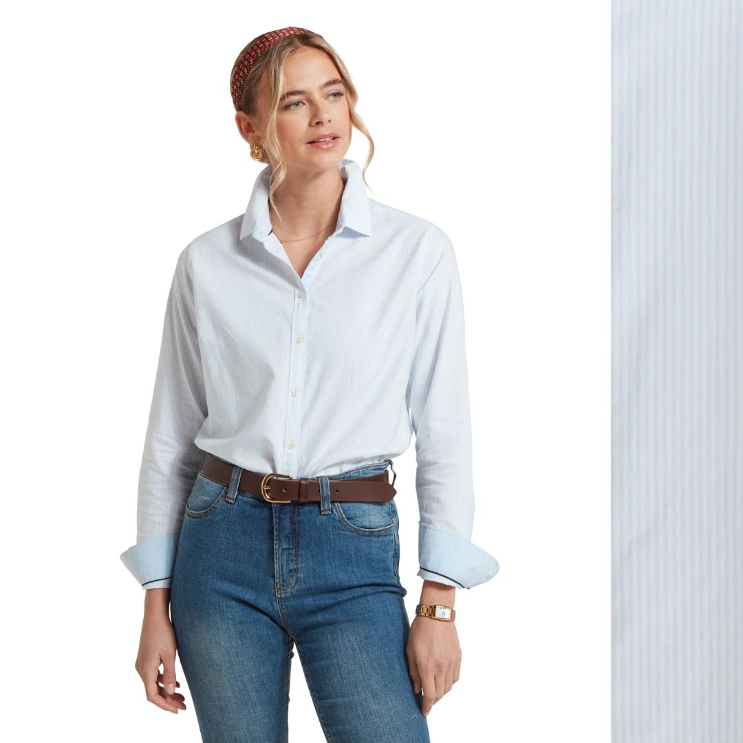 Schoffel Women's Cley Soft Oxford Shirt in Pale Blue Stripe