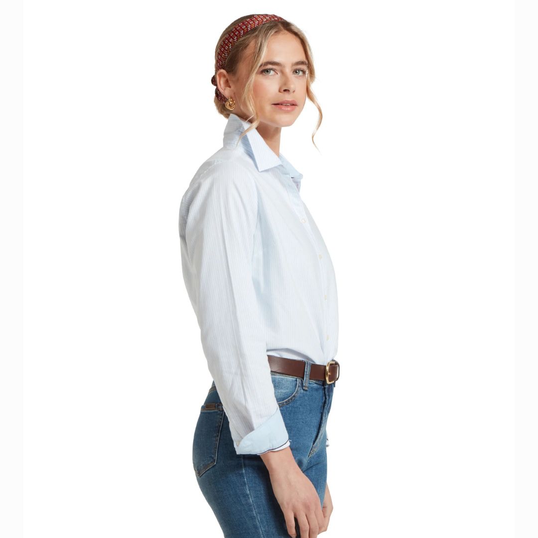 Schoffel Women's Cley Soft Oxford Shirt in Pale Blue Stripe