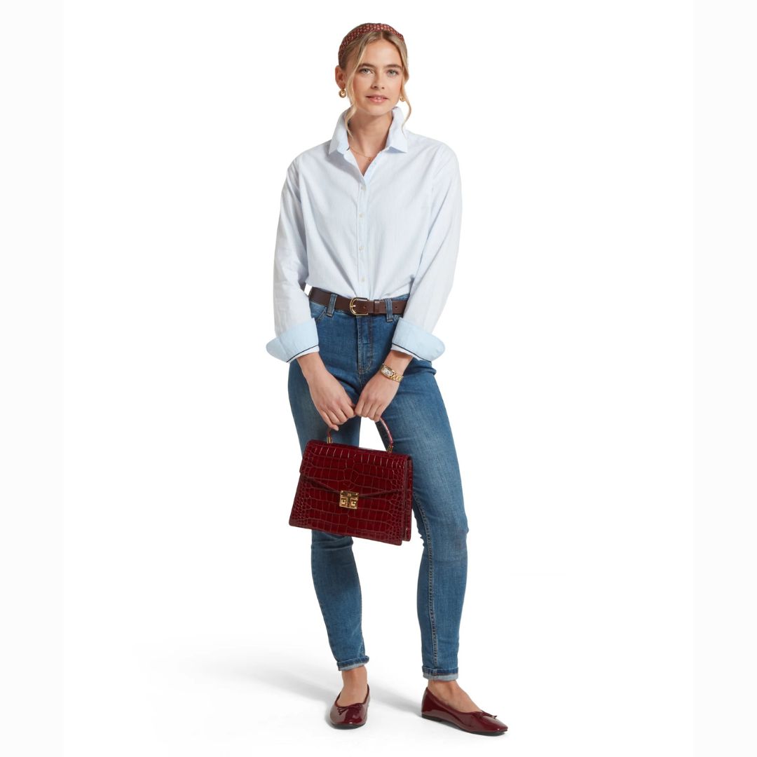 Schoffel Women's Cley Soft Oxford Shirt in Pale Blue Stripe