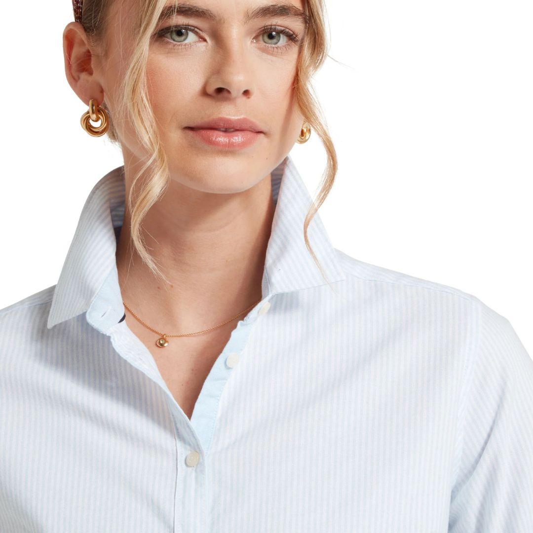 Schoffel Women's Cley Soft Oxford Shirt in Pale Blue Stripe