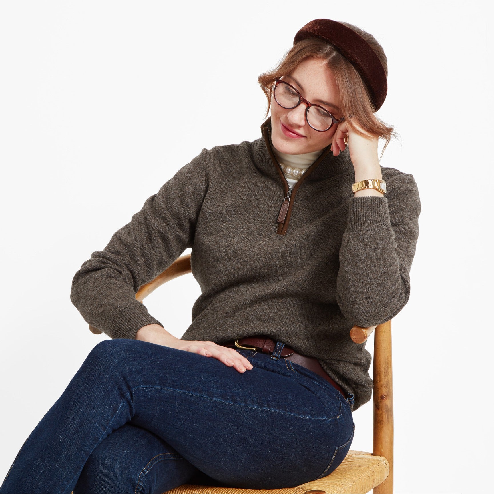 Schoffel Women's Lambswool Aerobloc 1/4 Zip Jumper in Mole