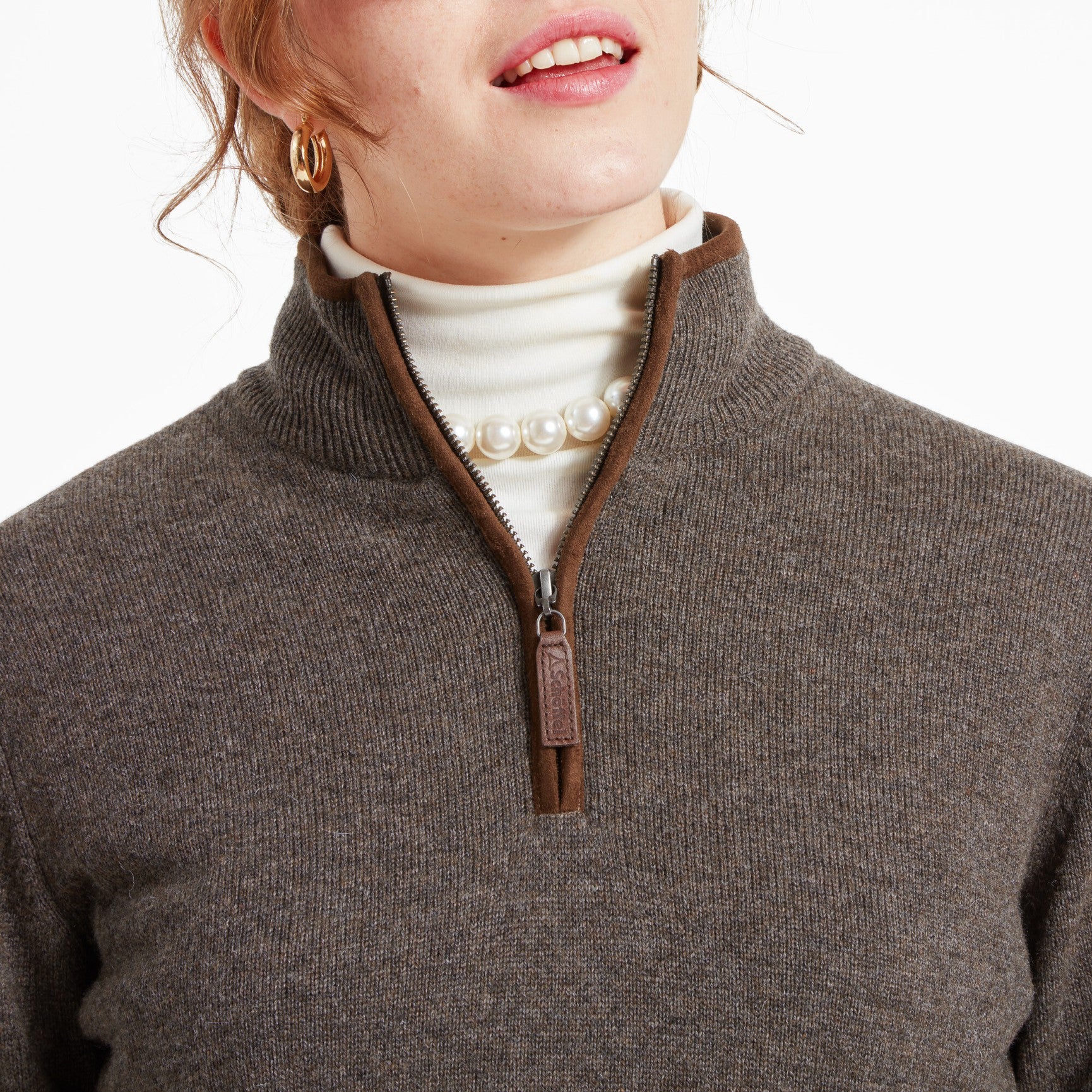 Schoffel Women's Lambswool Aerobloc 1/4 Zip Jumper in Mole
