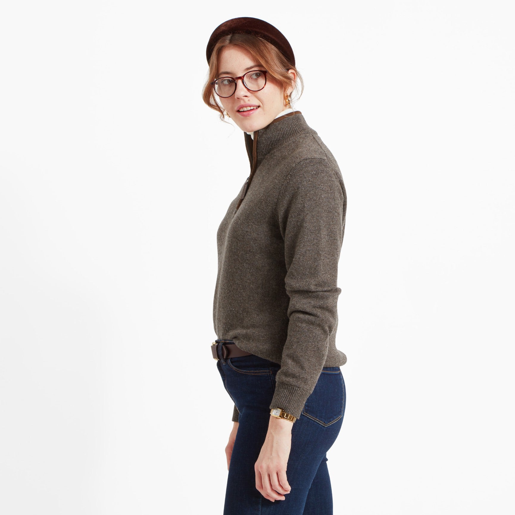 Schoffel Women's Lambswool Aerobloc 1/4 Zip Jumper in Mole