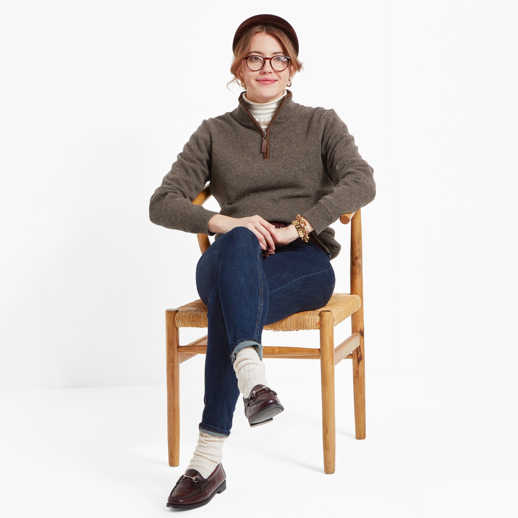 Schoffel Women's Lambswool Aerobloc 1/4 Zip Jumper in Mole