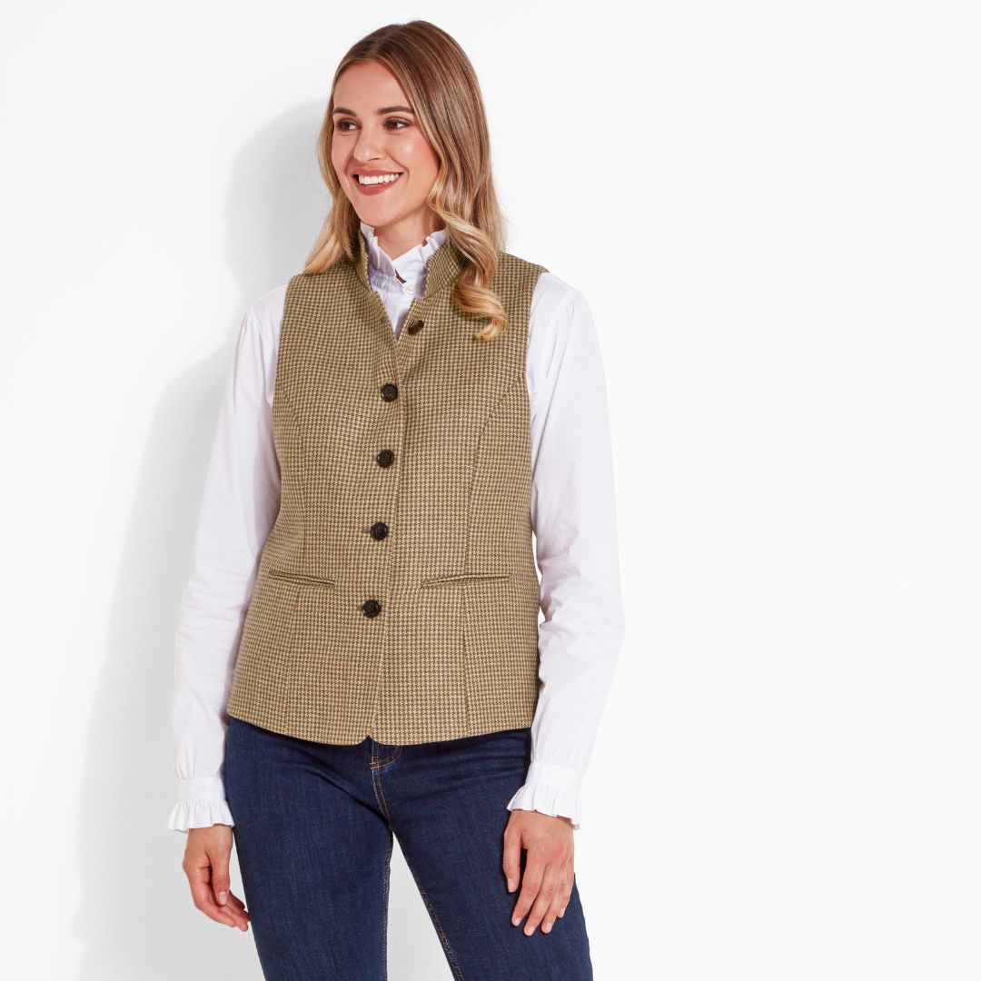 Schoffel Women's Millport Tweed Nehru Waistcoat in Houndstooth Tweed