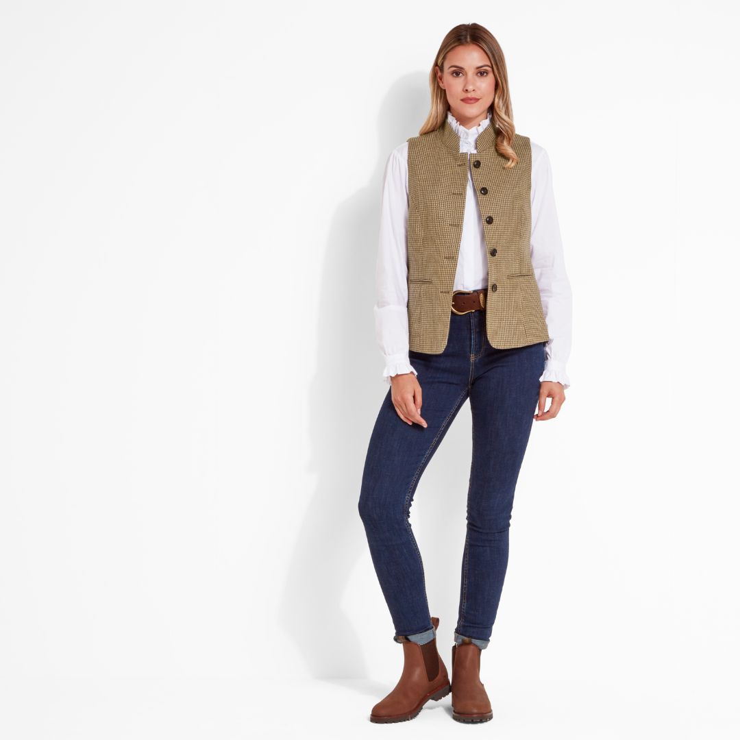 Schoffel Women's Millport Tweed Nehru Waistcoat in Houndstooth Tweed