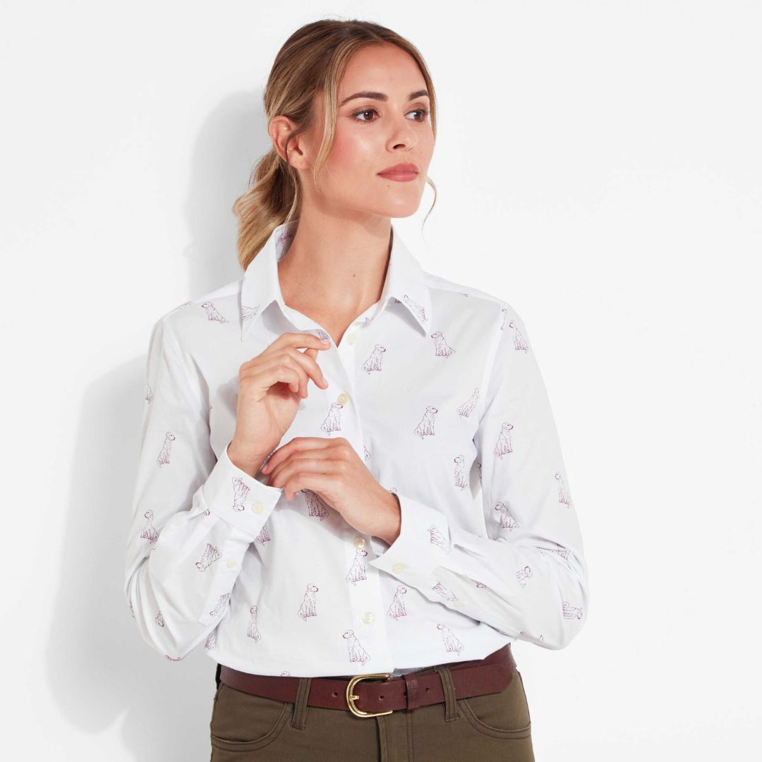 Schoffel Women's Norfolk Shirt in Wine Labrador Print