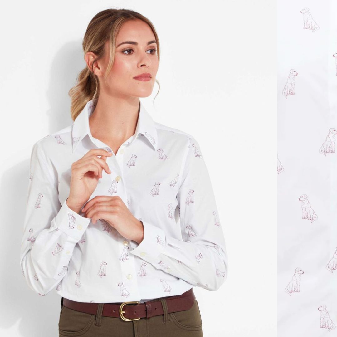 Schoffel Women's Norfolk Shirt in Wine Labrador Print