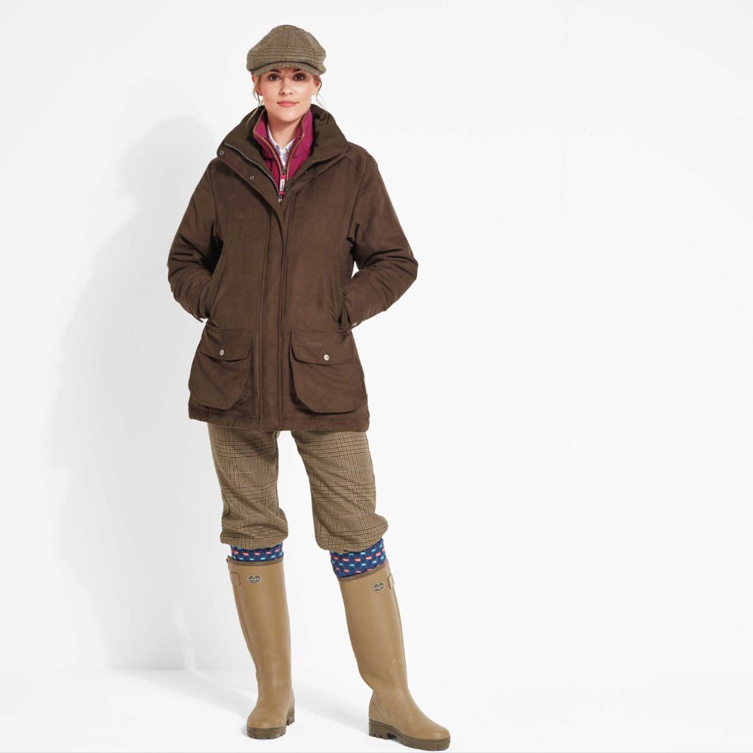 Schoffel Women's Teal Shooting Coat in Coffee Bean