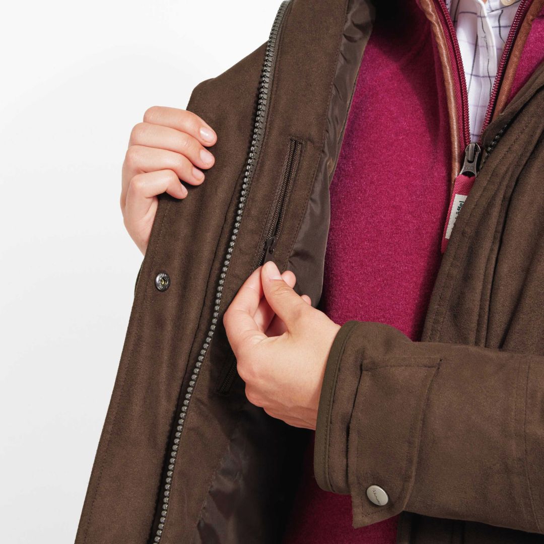 Schoffel Women's Teal Shooting Coat in Coffee Bean