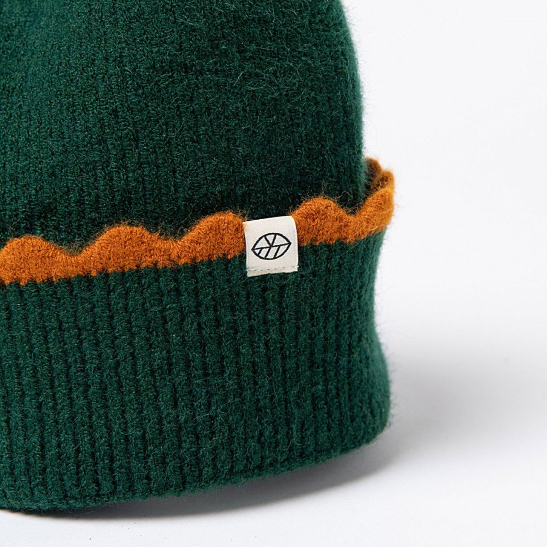 Surkana Gofe Beanie in Green with contrasting Scallop Detail in Orange