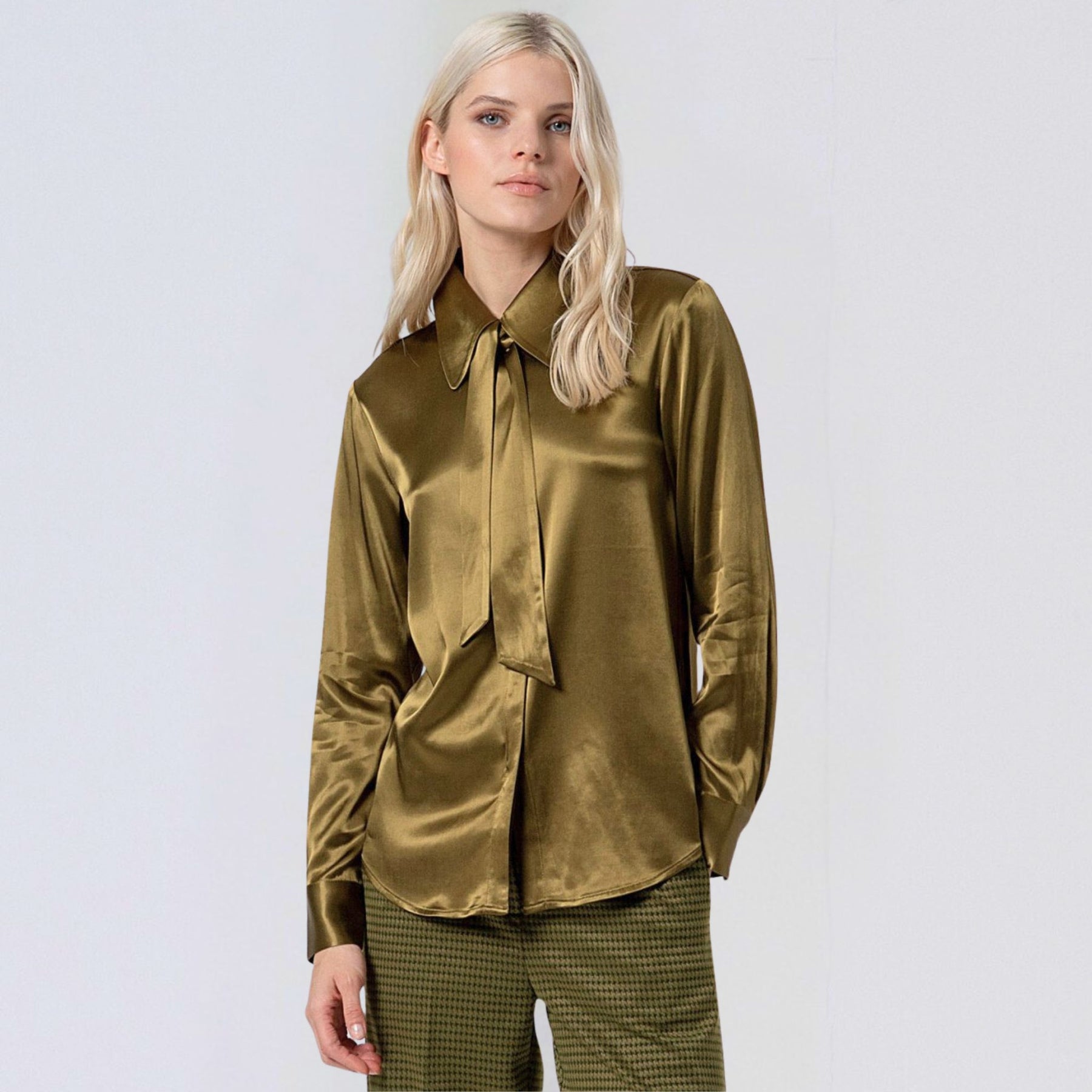 Surkana Women's Irpo Neck Tie Shirt in Khaki