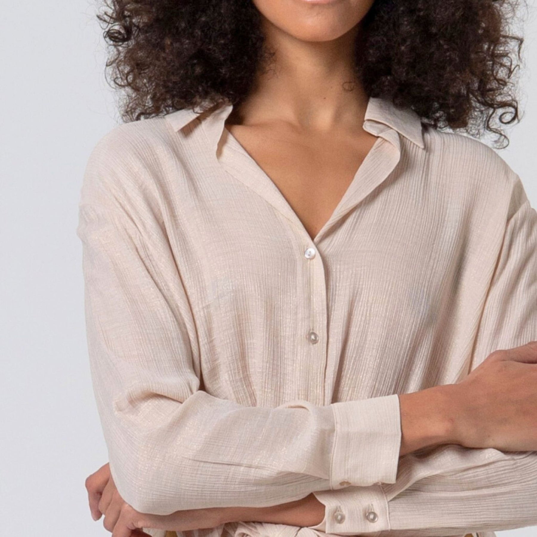 Surkana Women's Liex Shirt in Ecru wih Draped Hem