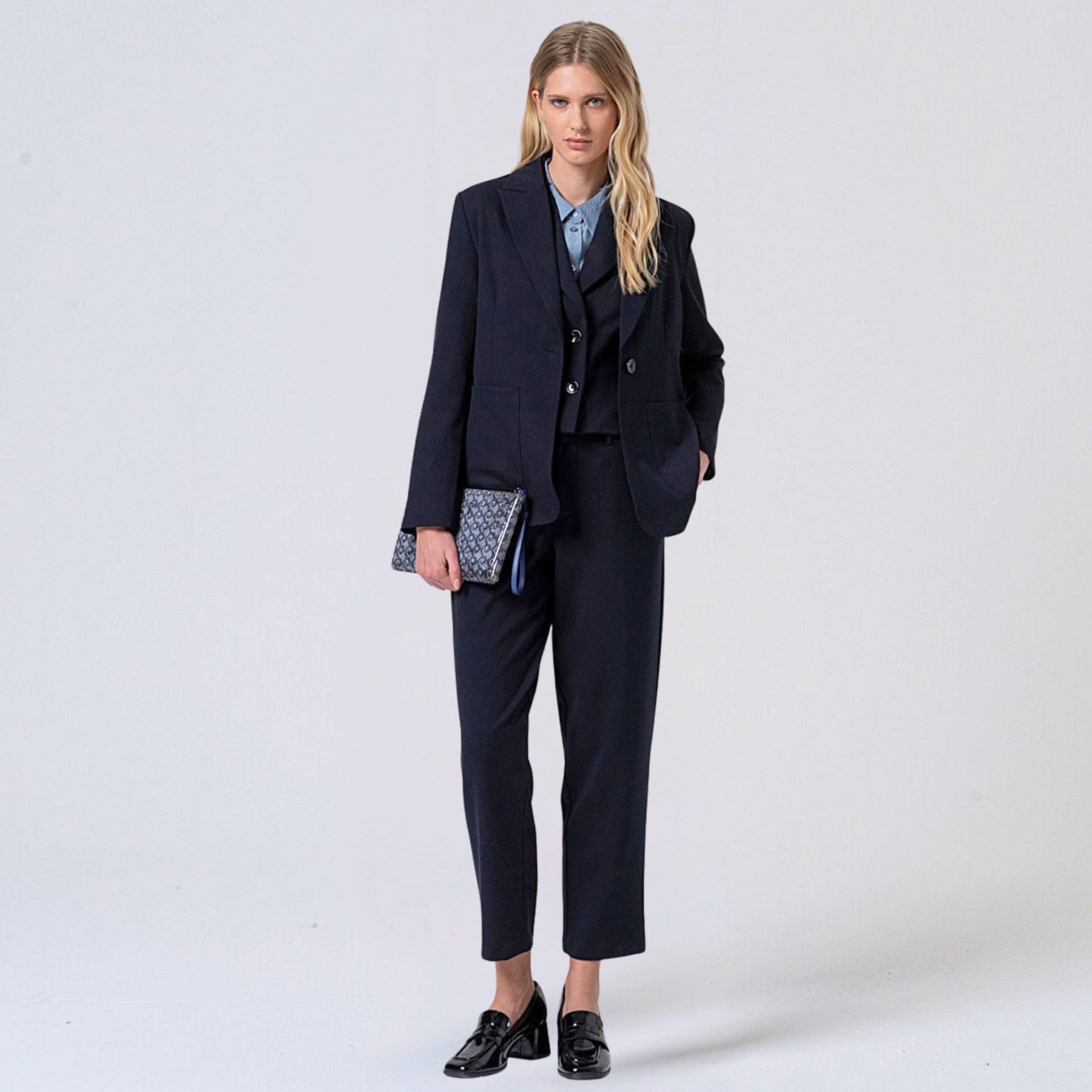 Surkana Women's Lily Printed Lining Blazer in Navy Blue
