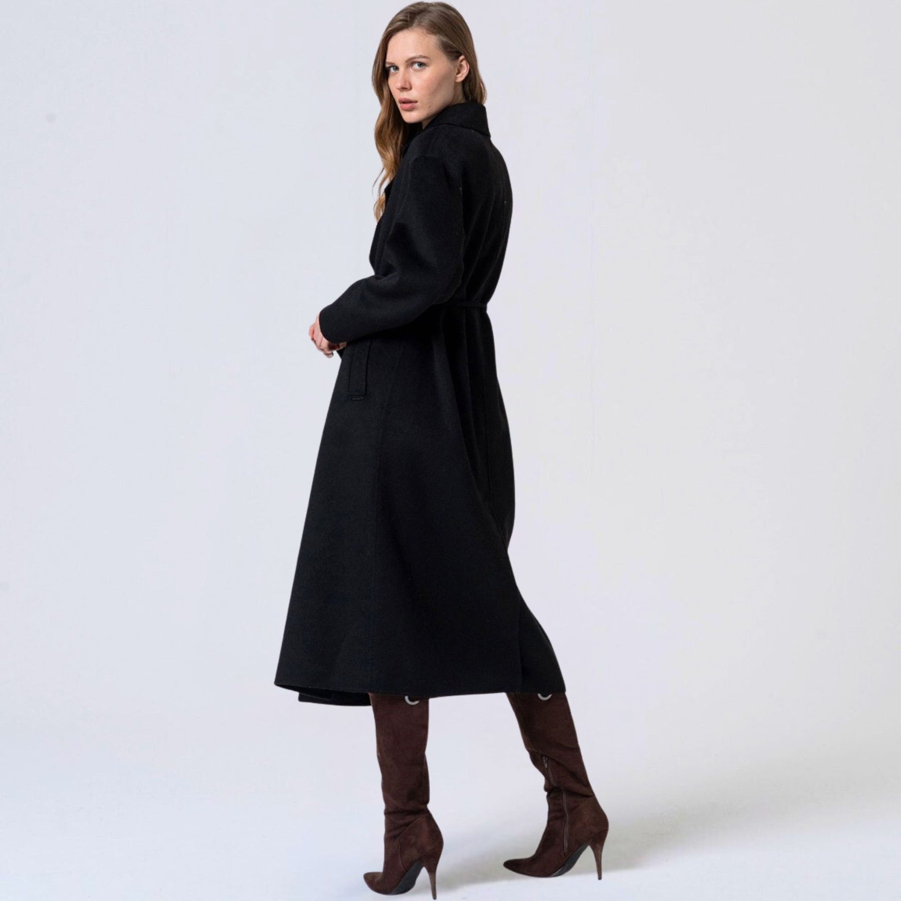 Surkana Women's Lina Handmade Wool Coat in Black