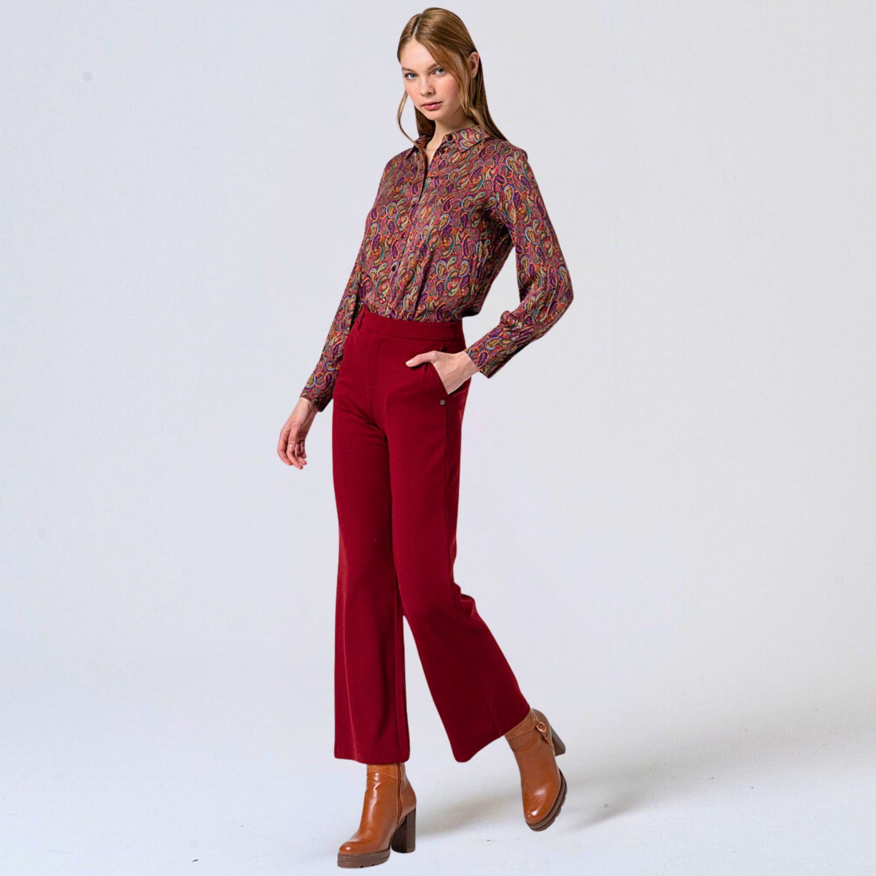 Surkana Women's Lisa Straight Trousers in English Red