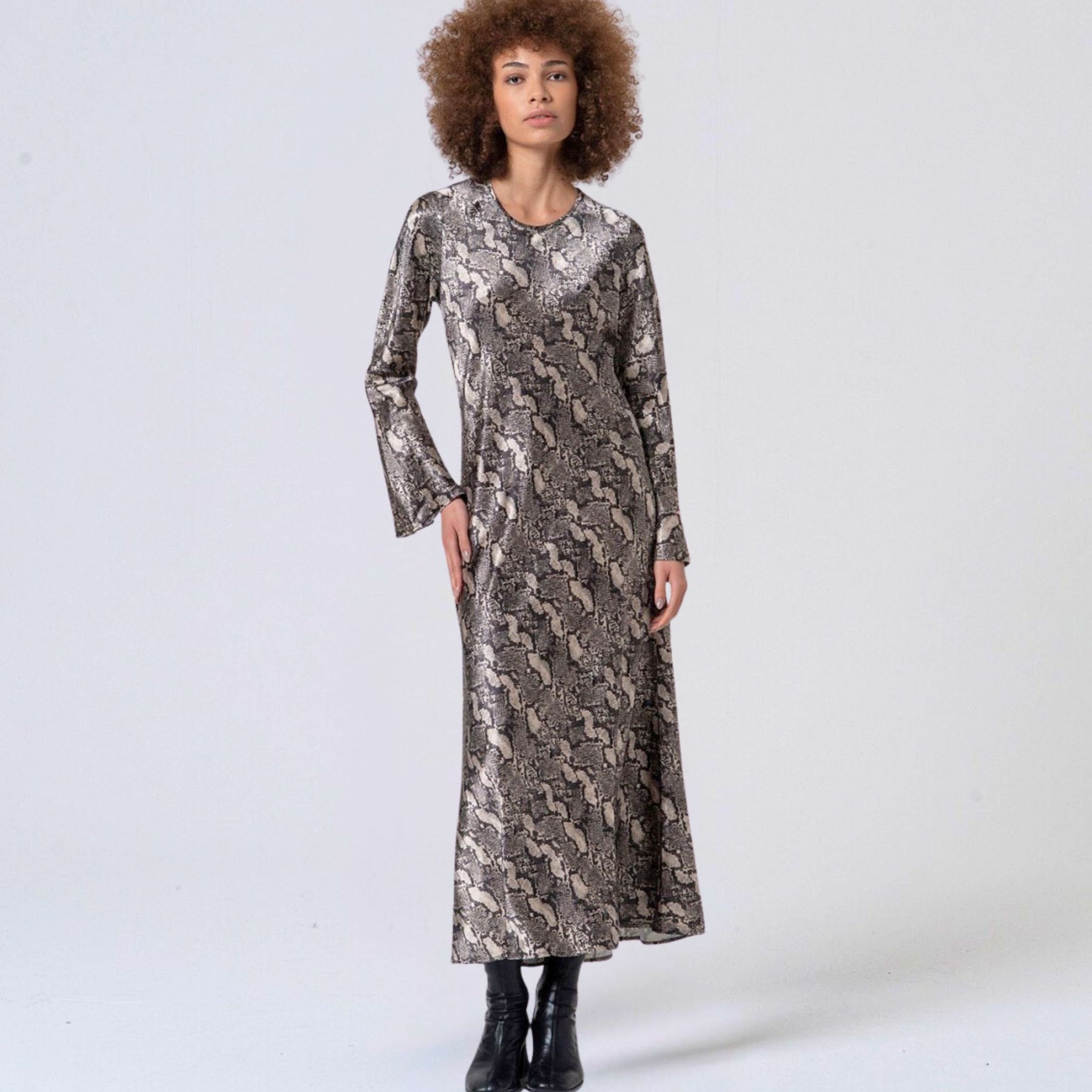 Surkana Women's Mady Long Animal-Print Dress in Grey