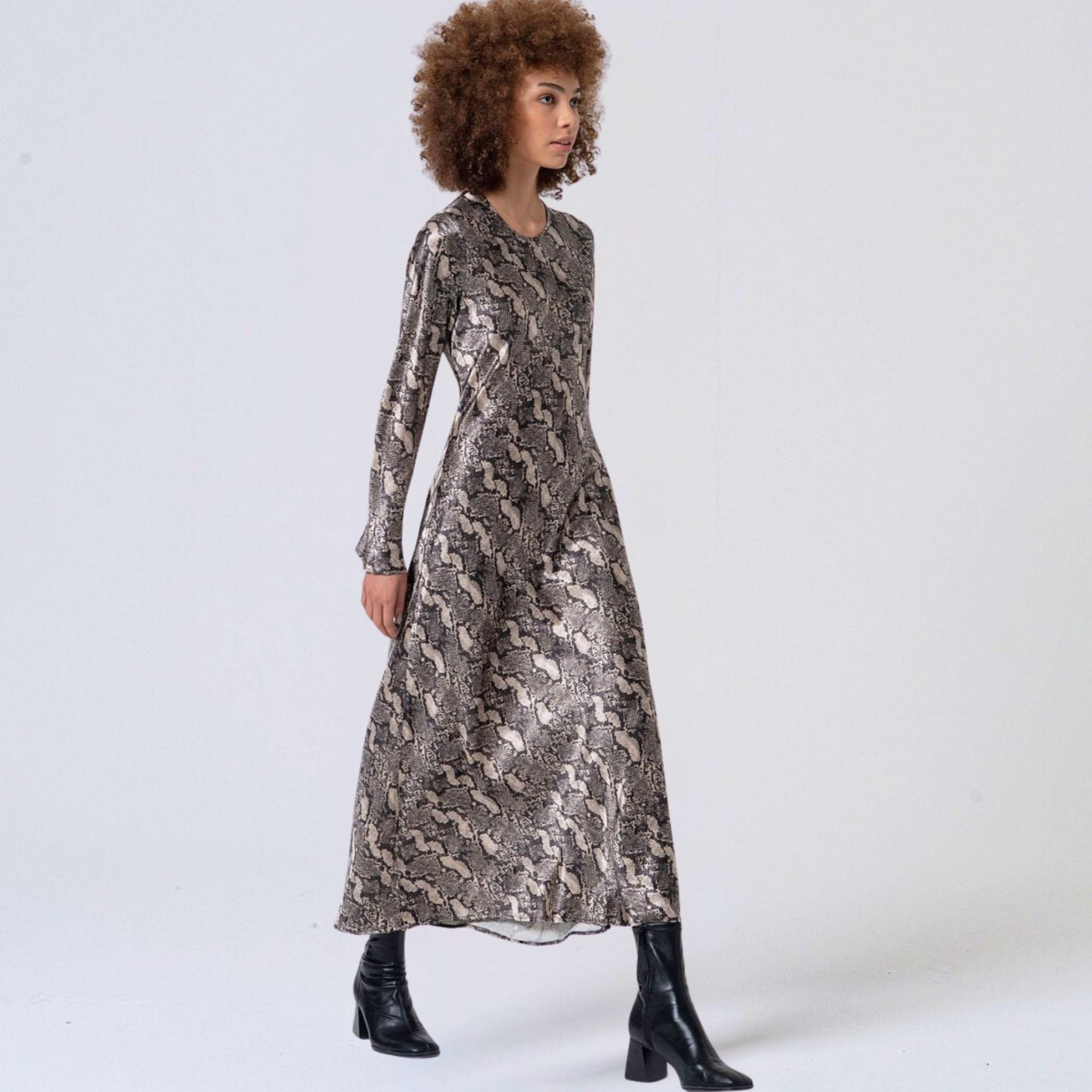 Surkana Women's Mady Long Animal-Print Dress in Grey