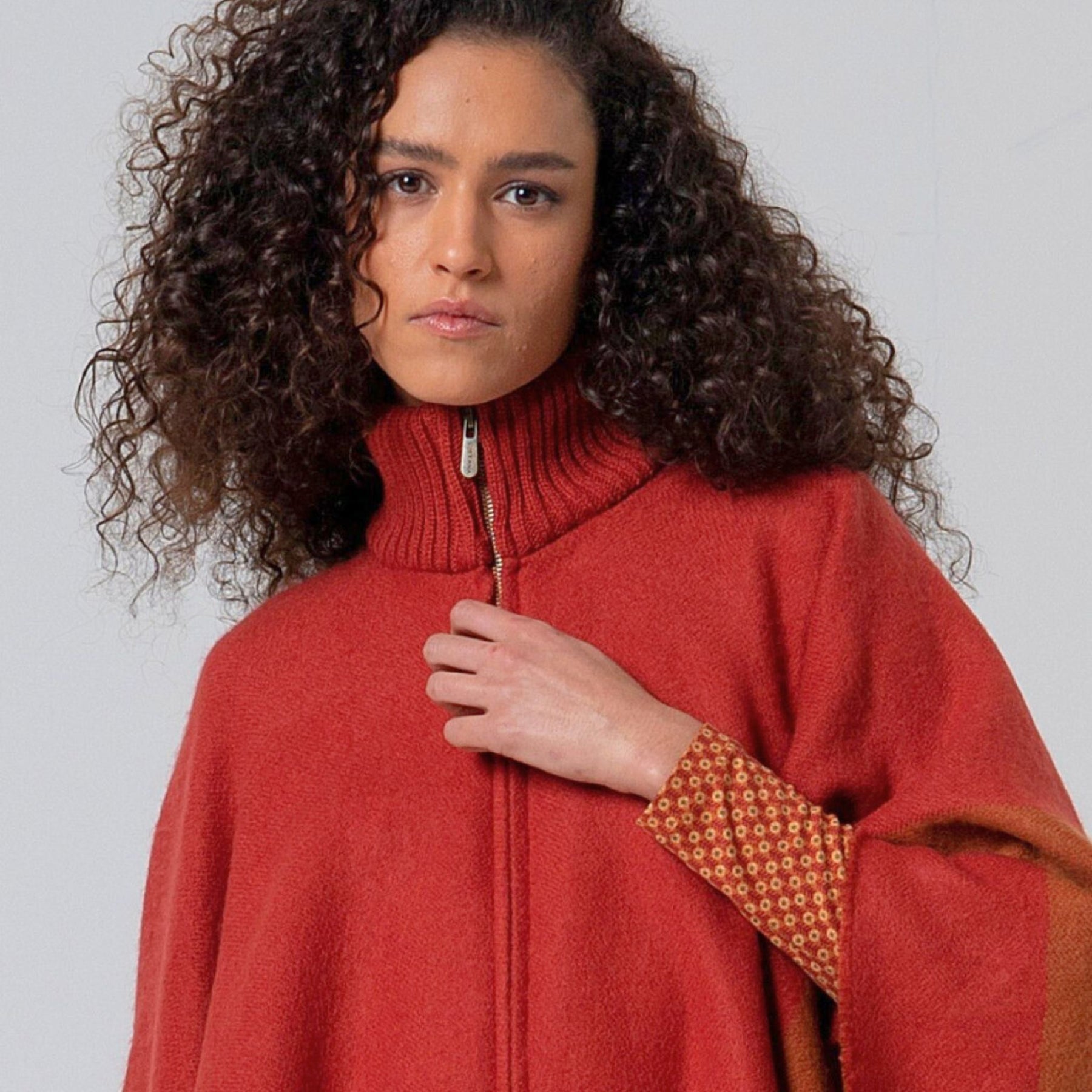 Surkana Women's Poli Plaid Zipper Poncho in Tile