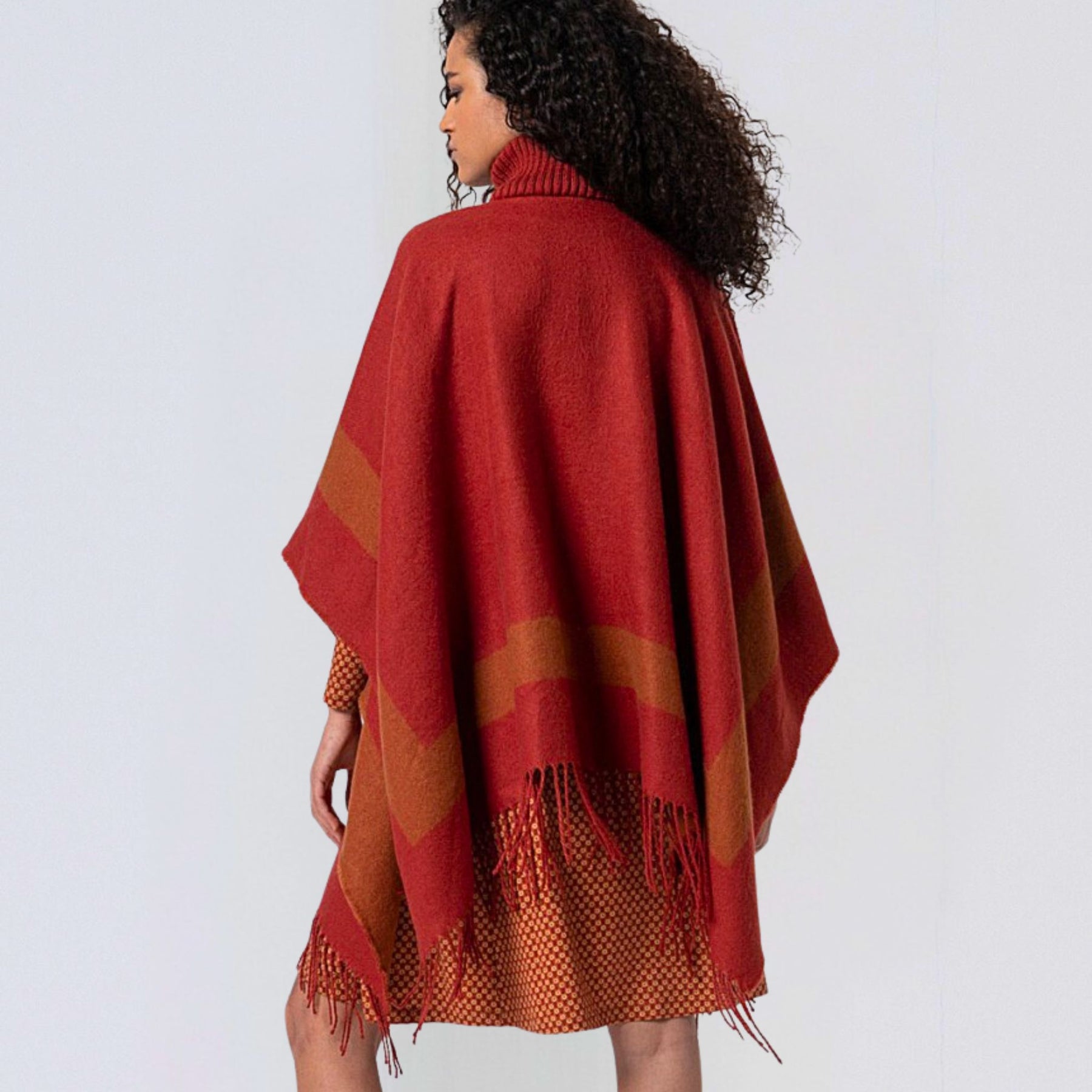 Surkana Women's Poli Plaid Zipper Poncho in Tile