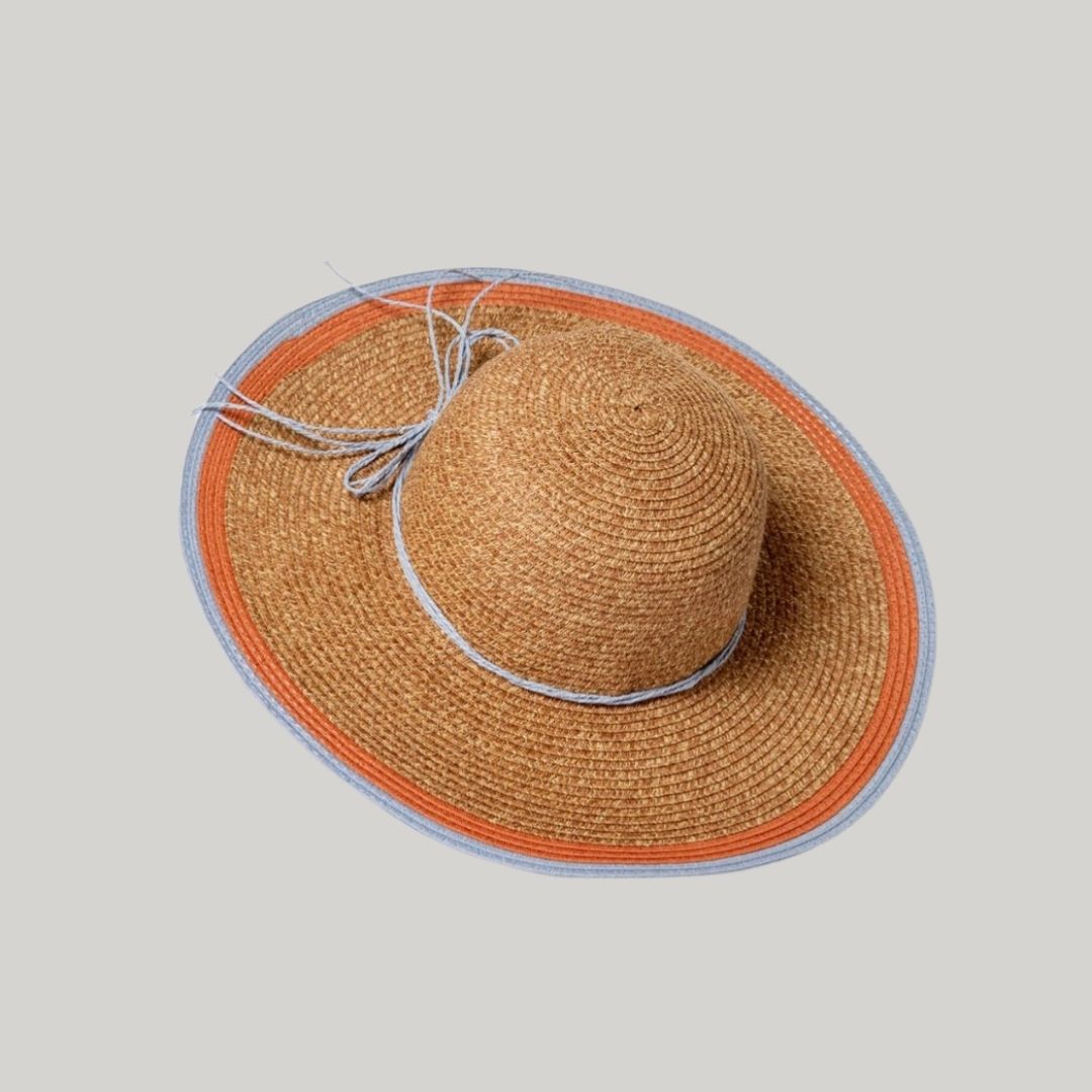 Surkana Striped Raffia Hat in Dusty Blue