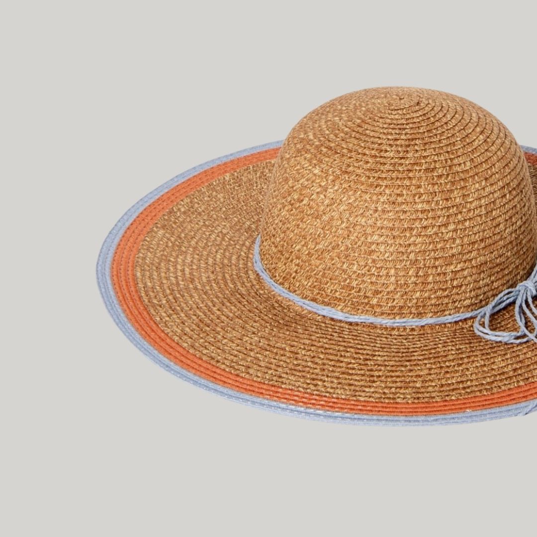 Surkana Striped Raffia Hat in Dusty Blue