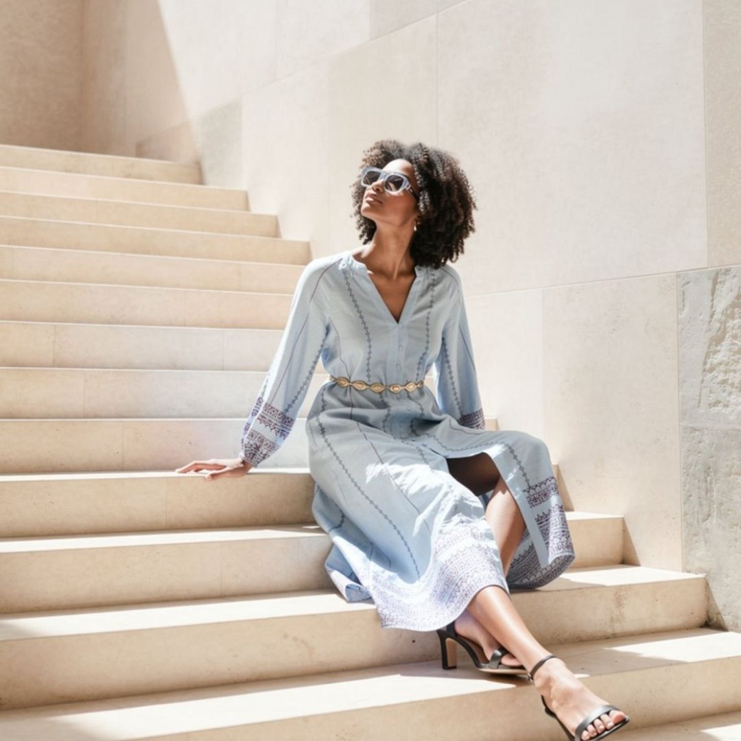 Surkana Women's Long Shirt Dress in Sky Blue