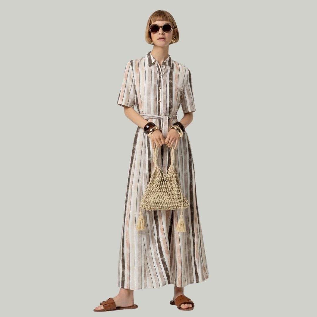 Surkana Women's Short Sleeve Shirt Dress in Beige