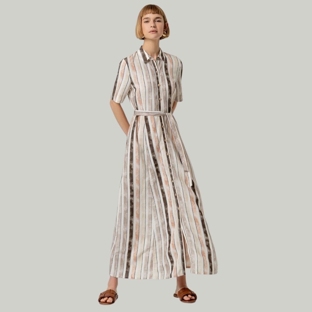 Surkana Women's Short Sleeve Shirt Dress in Beige