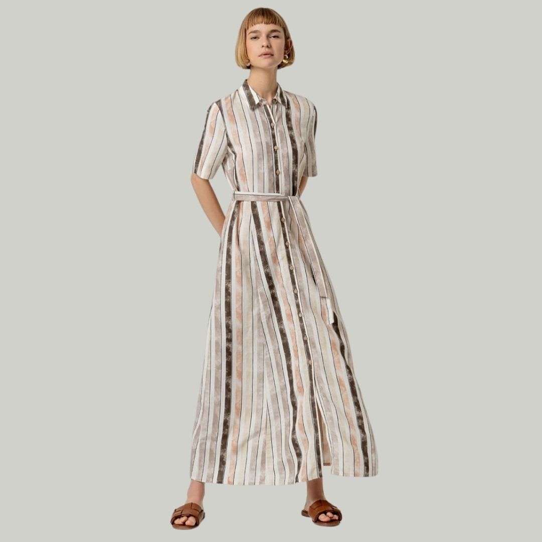 Surkana Women's Short Sleeve Shirt Dress in Beige