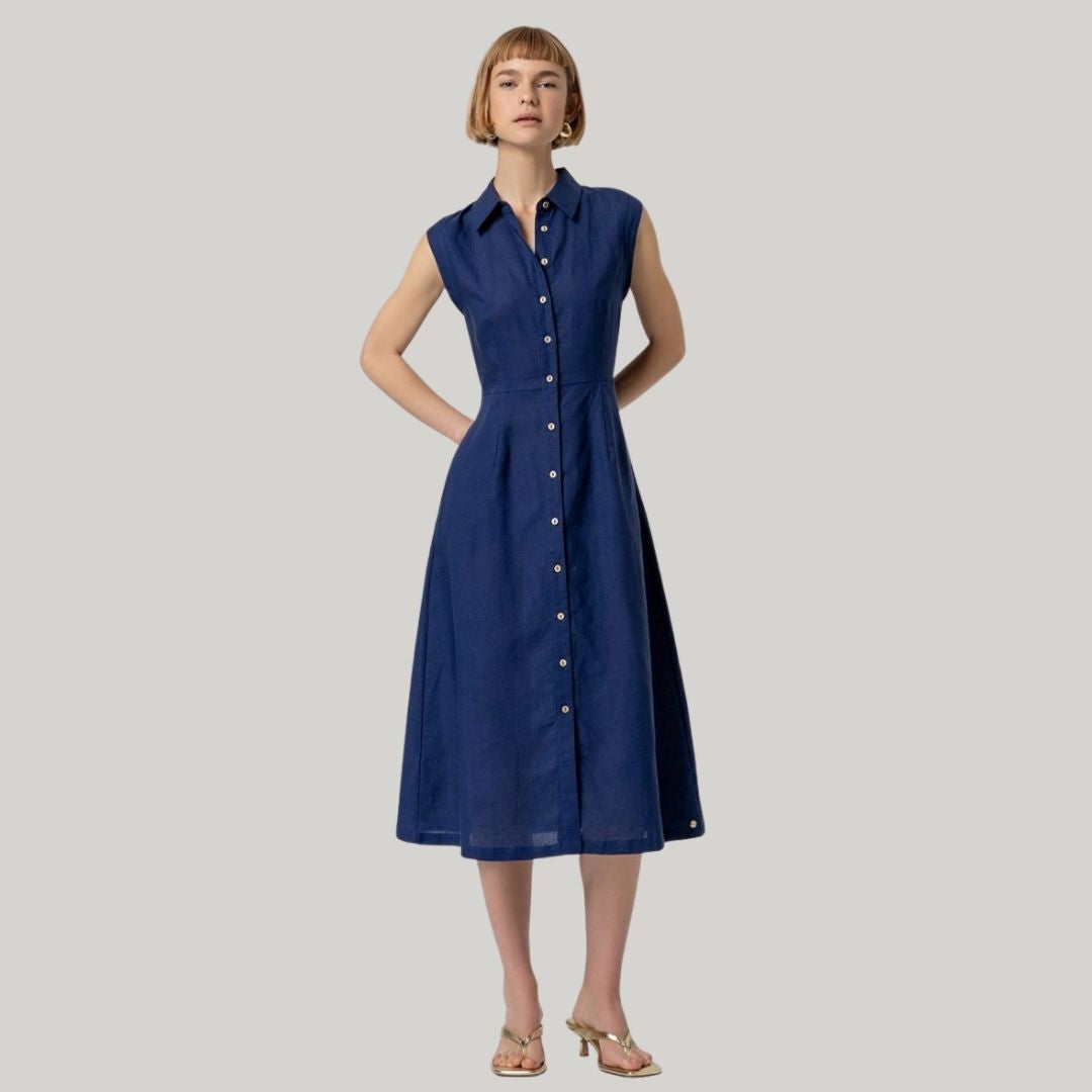 Surkana Women's Sleeveless Shirt Dress in Navy