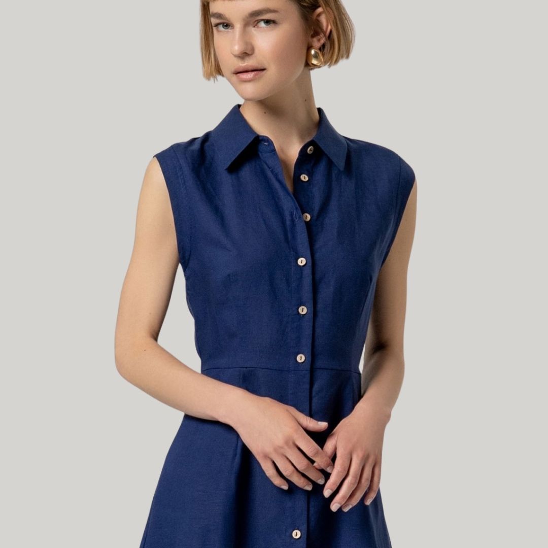 Surkana Women's Sleeveless Shirt Dress in Navy