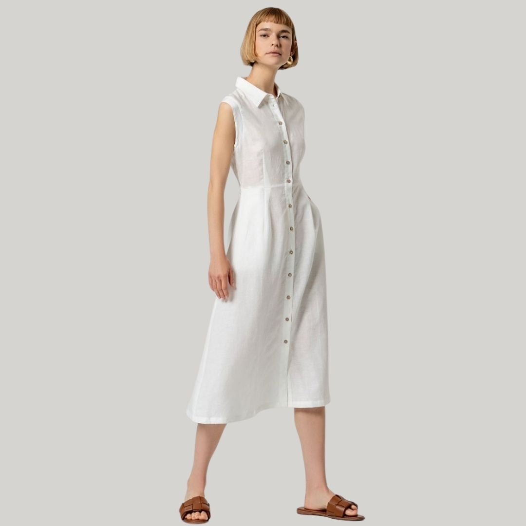 Surkana Women's Sleeveless Shirt Dress in White