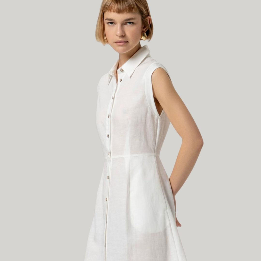 Surkana Women's Sleeveless Shirt Dress in White