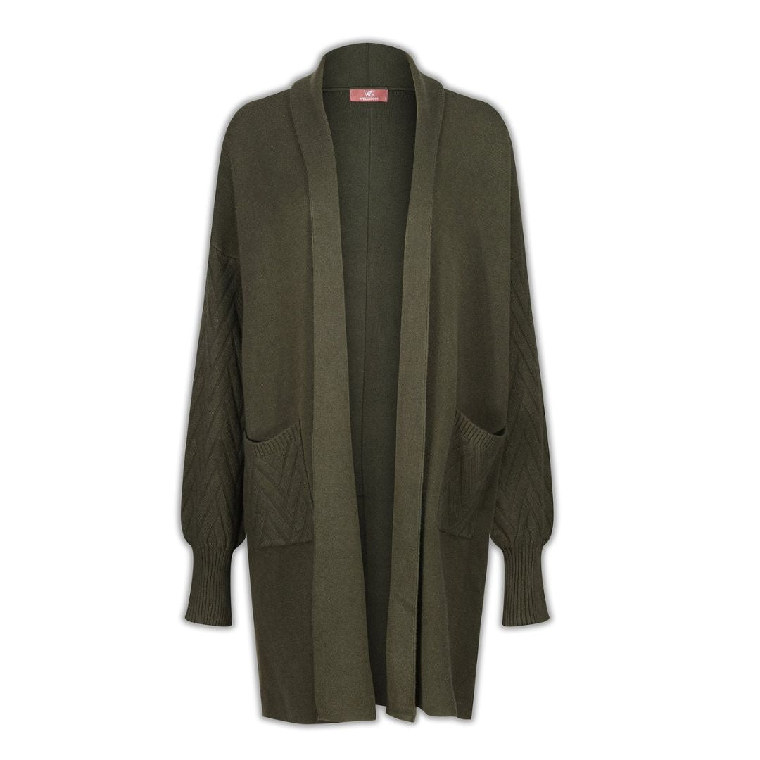 Welligogs Women's Cable Knit Cardigan in Khaki