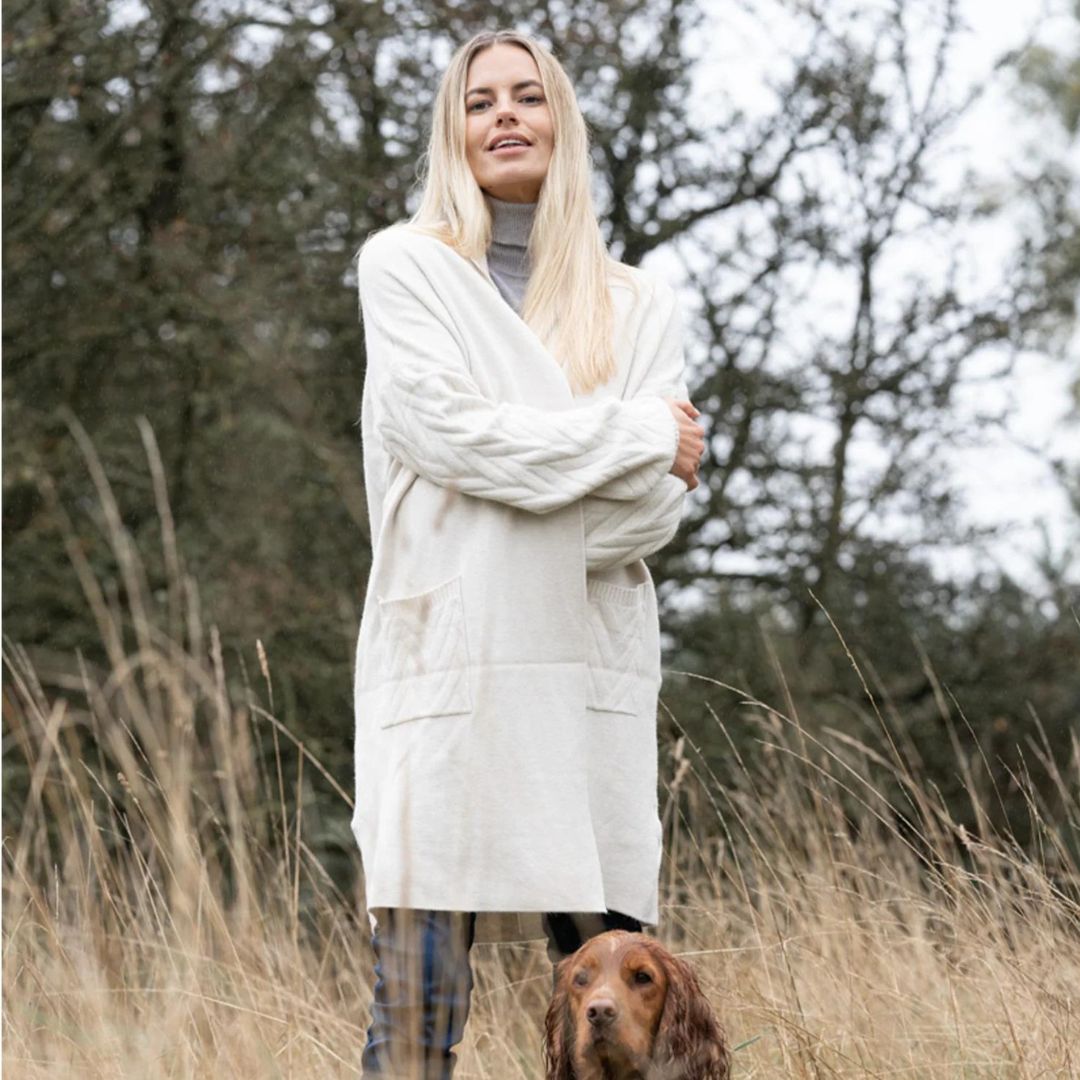 Welligogs Women's Cable Knit Cardigan in Oat