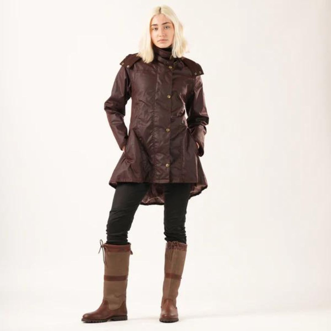 Welligogs Women's Louise Wax Coat in Mahogany