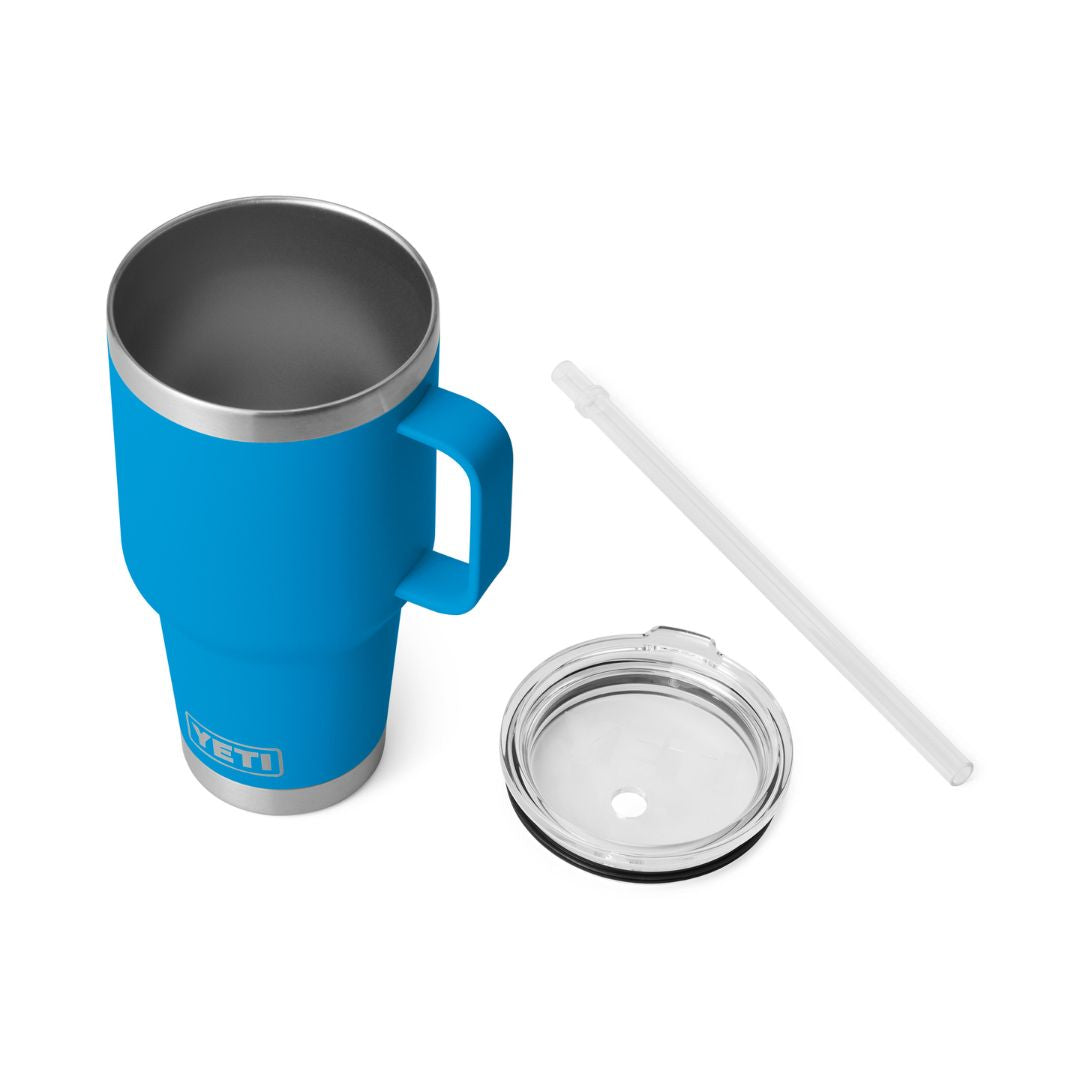 YETI Rambler 35 Oz Straw Mug in Big Wave Blue (994ml) with Straw Lid