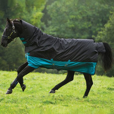 Horseware Mio One Piece Medium Turnout Rug in Turquoise & Black (200g)
