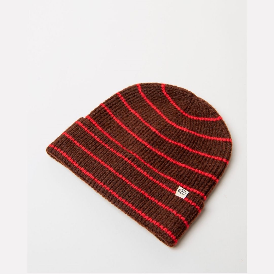 Surkana Knit Hat With Stripes in Chocolate