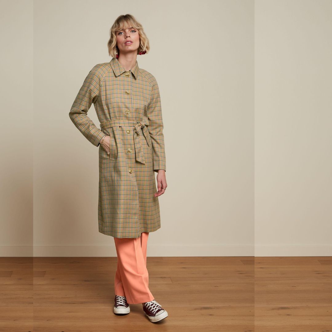King Louie Women's Rachel Coat Siren Check in Sand