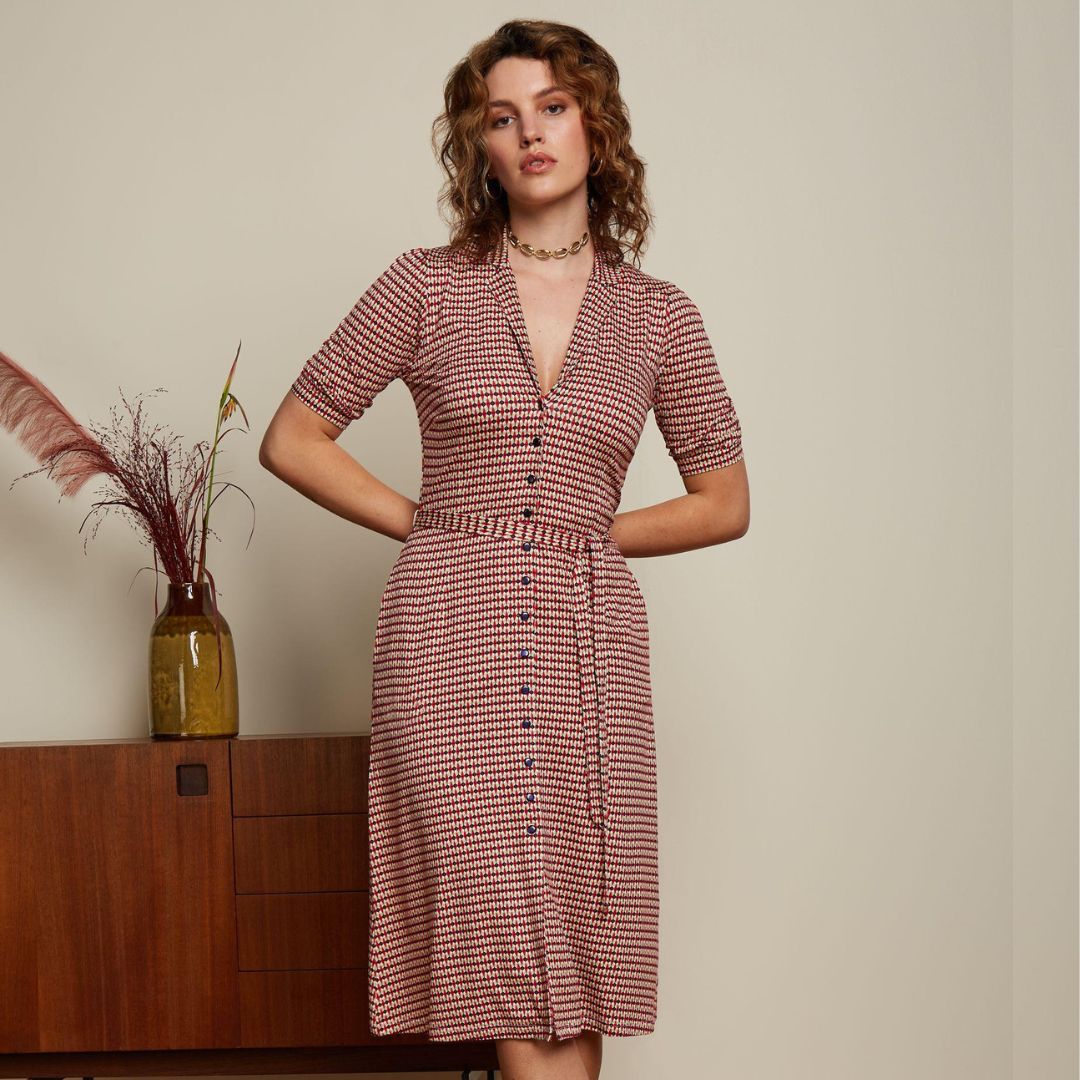King Louie Women's Lola Button Dress Callaloo in Chilli Red