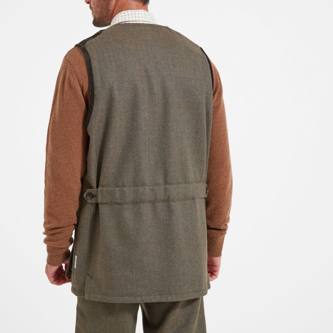 Schoffel Men's Ptarmigan Herringbone Tweed Waistcoat in Loden Green