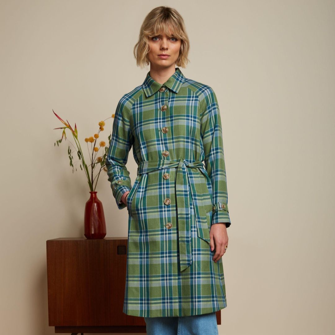 King Louie Women's Lizzie Coat Nomad Check in Jade Green