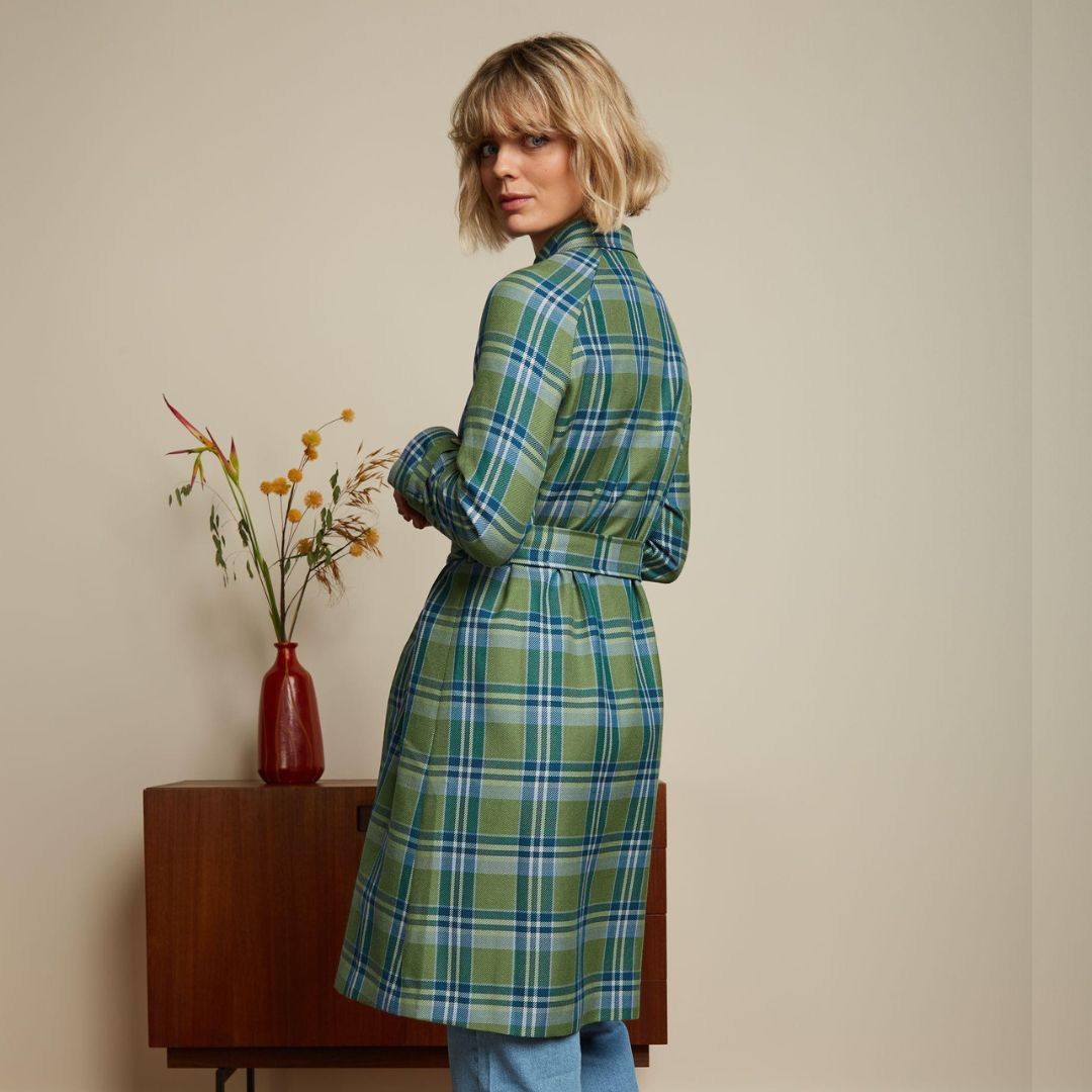 King Louie Women's Lizzie Coat Nomad Check in Jade Green