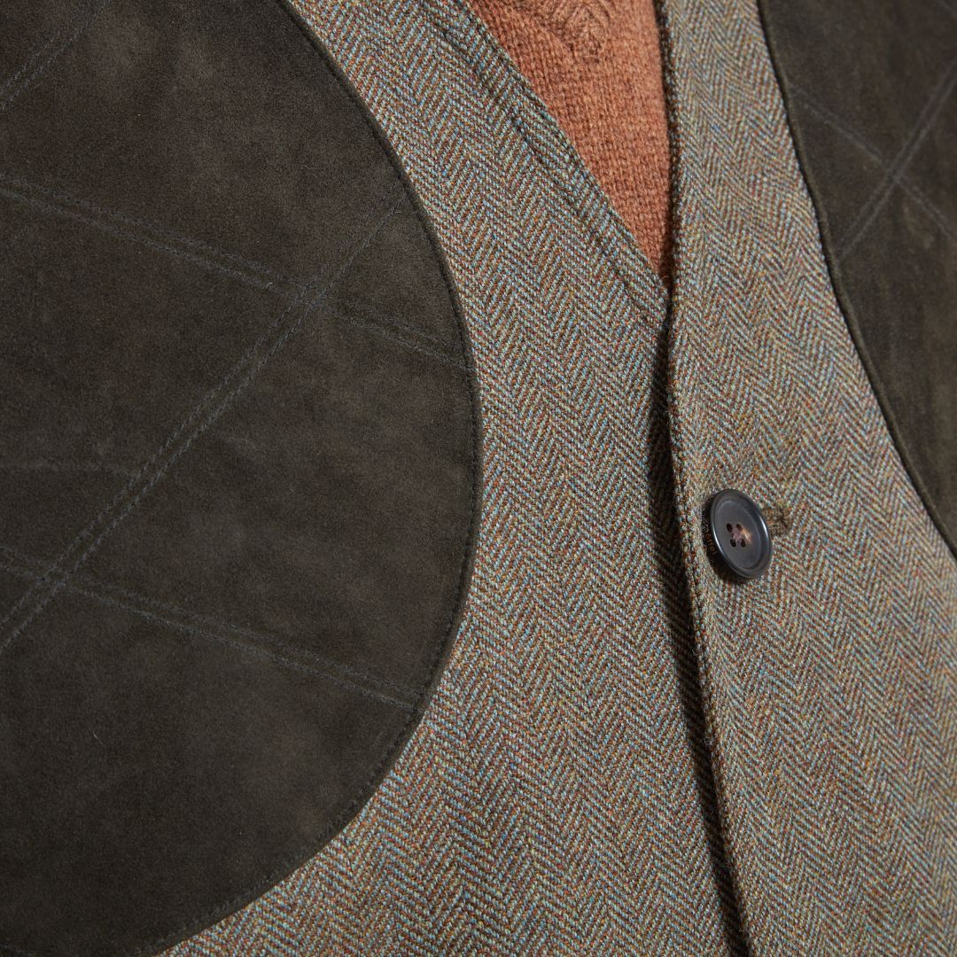 Schoffel Men's Ptarmigan Herringbone Tweed Waistcoat in Loden Green