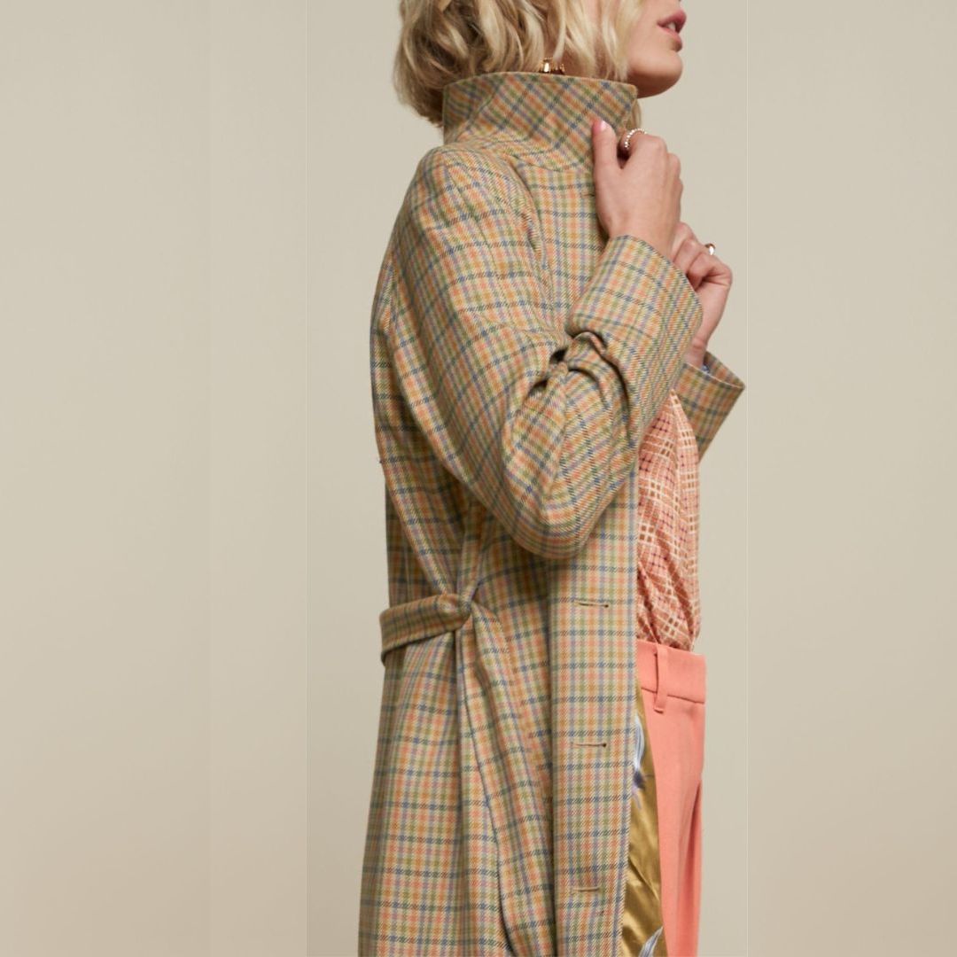 King Louie Women's Rachel Coat Siren Check in Sand