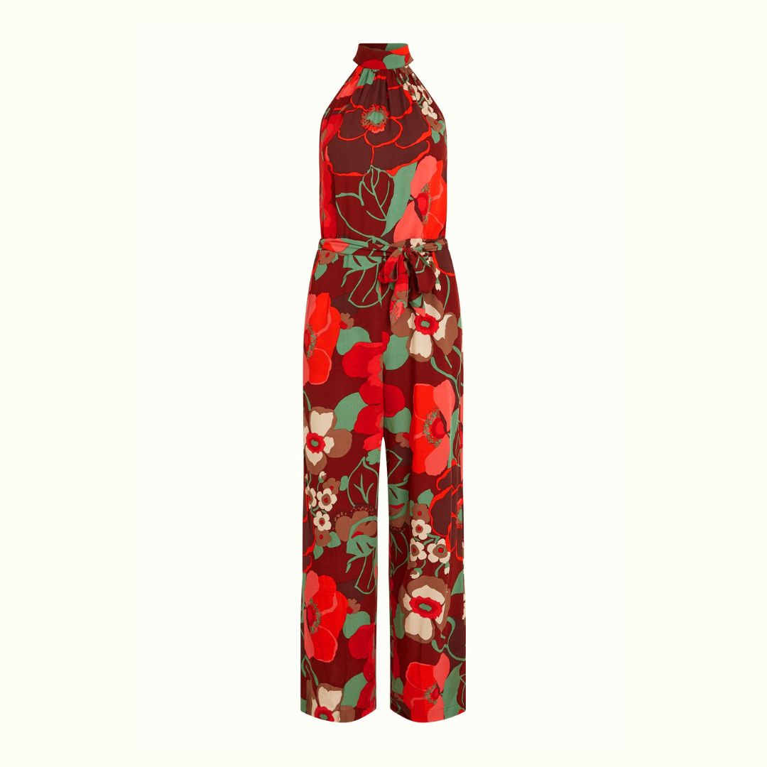 King Louie Women's Marty Halter Jumpsuit La Monia in Pecan Brown