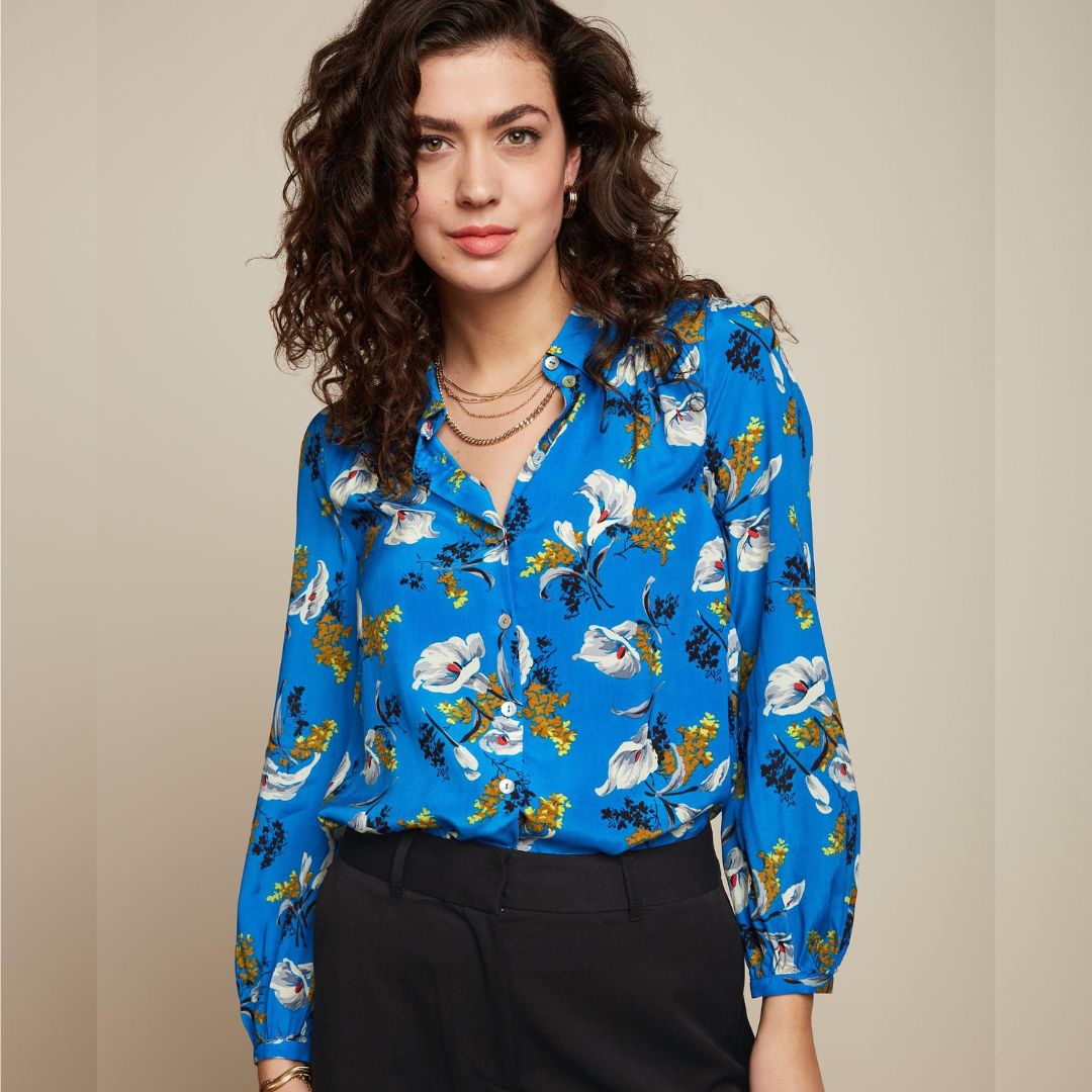 King Louie Women's Carina Blouse Cubanelle in Madeira Blue